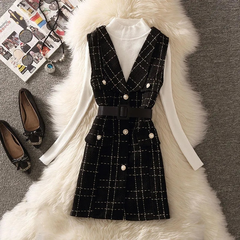 Vintage Two-Piece Pearl Button And Knit Sweater Set