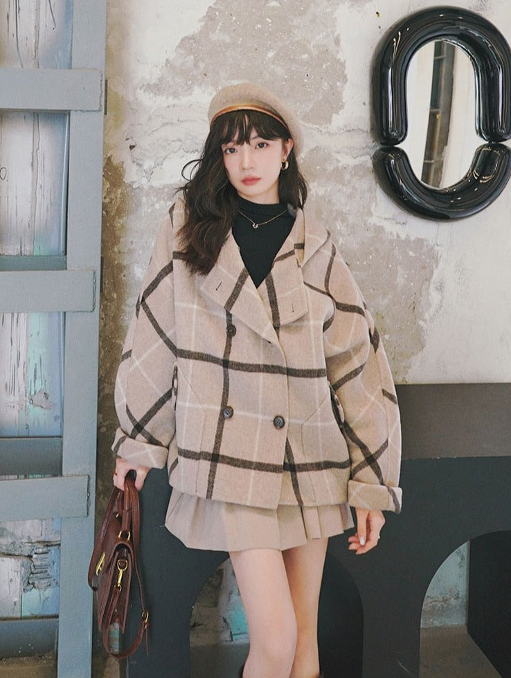 Hooded Oversized Plaid Jacket