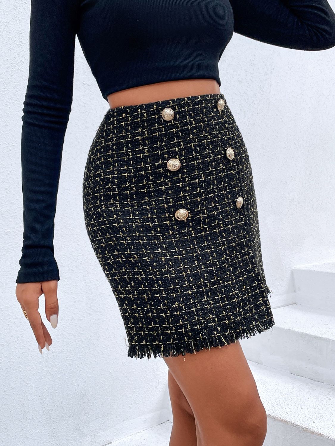 9 To 5 Plaid Fringe Hem Skirt