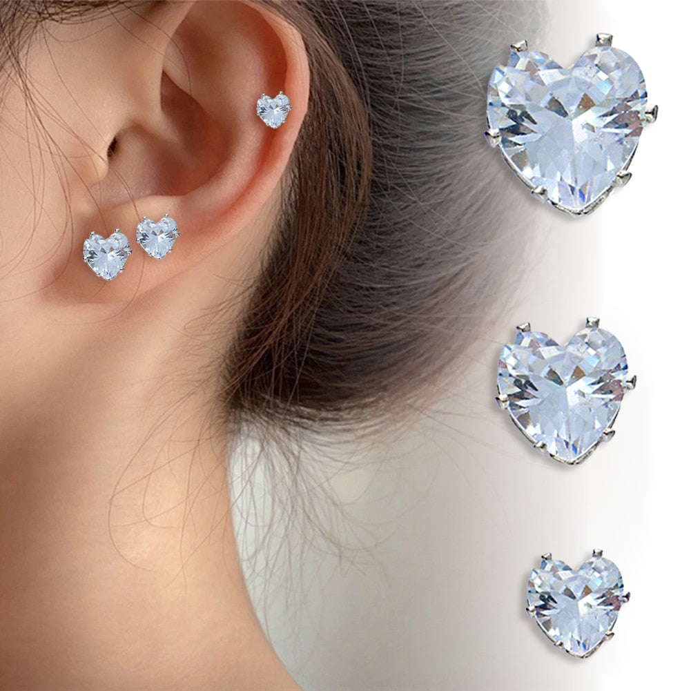 Crystal Magnetic Heart Studded Earrings