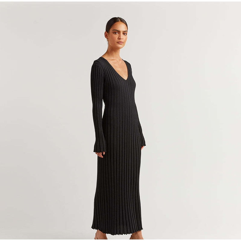 Knitted Ribbed Streetwear Maxi Dress