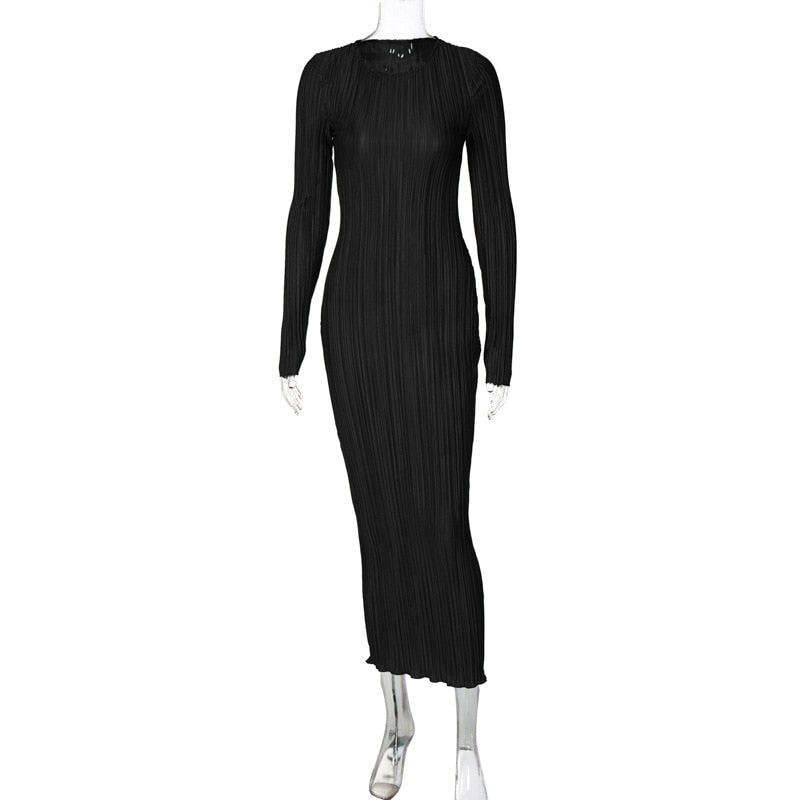 Ruched Long Sleeve  Striped Bodycon Dress