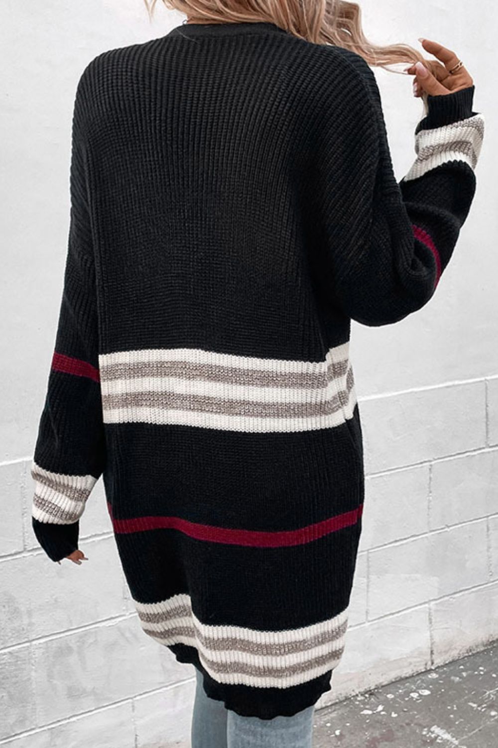 Striped Rib-Knit Cardigan